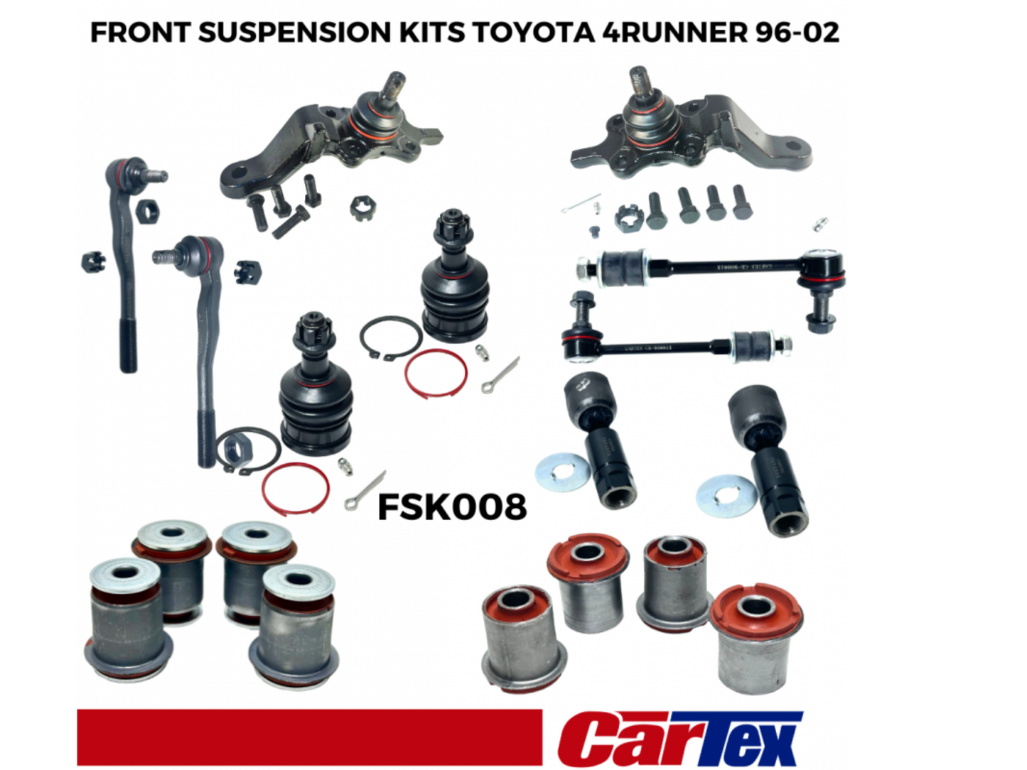 Full suspension kits Toyota 4Runner 96-02. (2) EV433. (1) ES3547. (1) ES3548. (2) K90681. (4)K200119. (4)K200077 (2) K90255 (1) K90262. (1)K90263