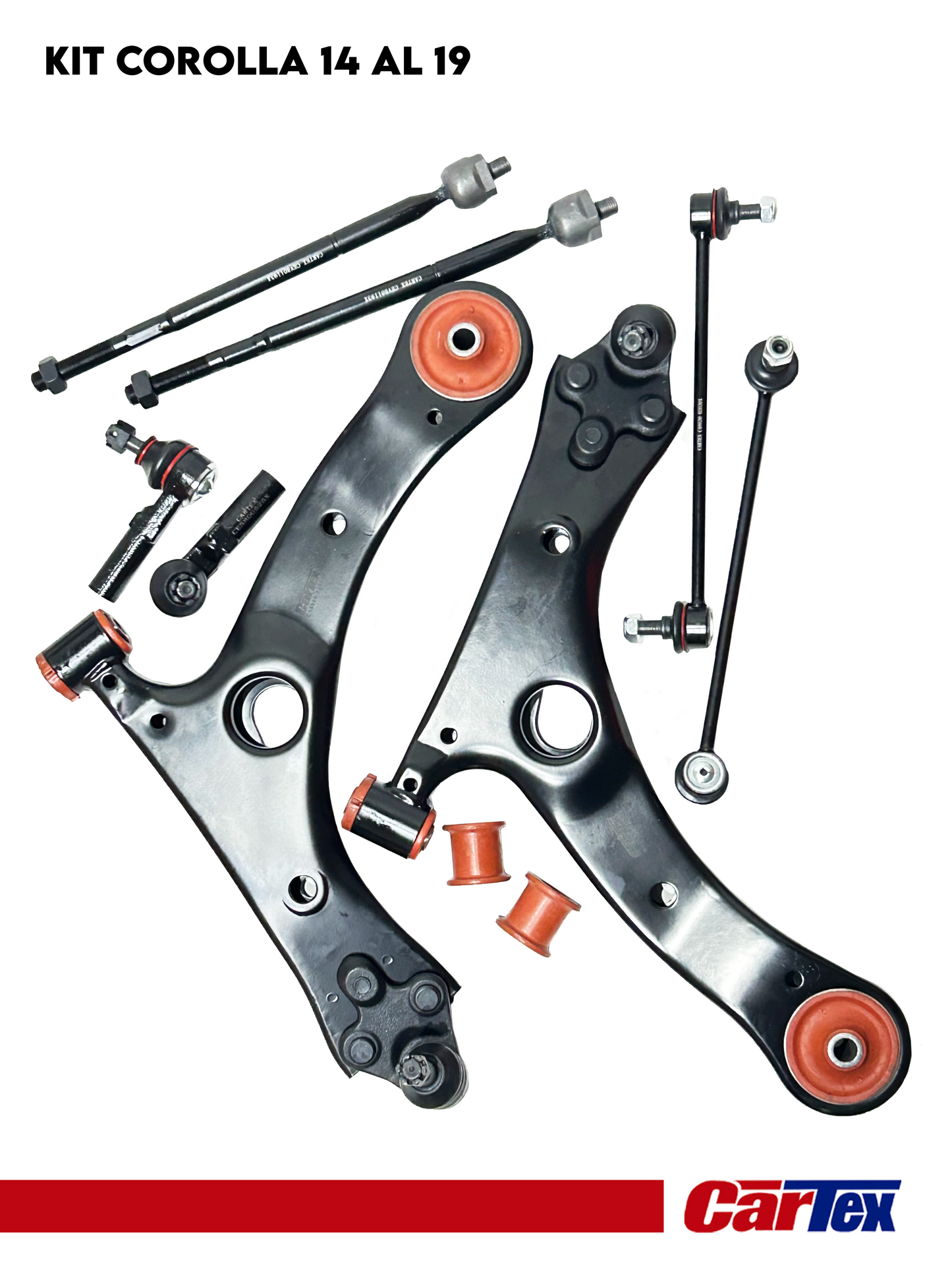 Premiun Full Kit Suspension CARTEX For: Toyota Corolla 14-19 Control Arm Ball Joints, Link, TIE Rod