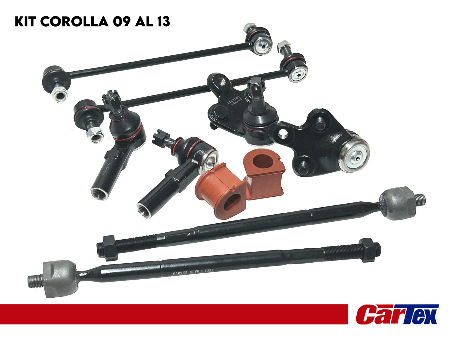 Premiun Full Kit Suspension CARTEX For: Toyota Corolla 09-13 Control Arm Ball Joints, Link, TIE Rod