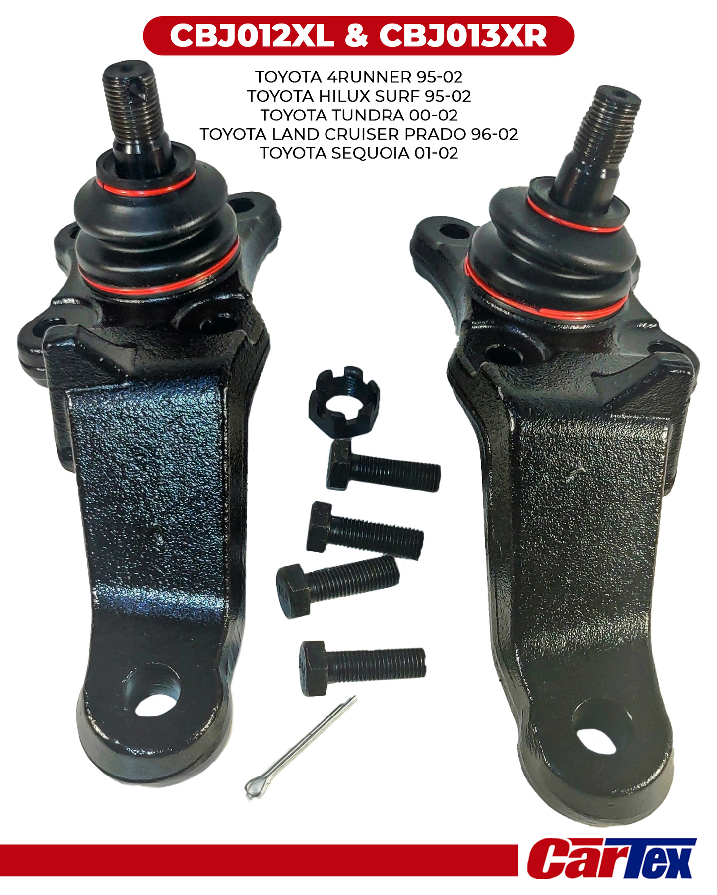 (2) Premiun Ball Joints CARTEX For: Toyota 4runner 96-02, Toyota Sequoia 01-02, Toyota Tundra 00-02, Hilux Surf 95-02, Land Crusier Prado95-02