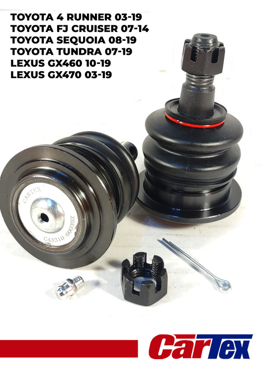 (2) Premiun Ball Joints Upper CARTEX For: Toyota 4runner 03-19, Fj Crusier 07-14, Sequoia 08-19, Tundra 07-19, Lexus GX460 10-19, Lexus GX470 03-19