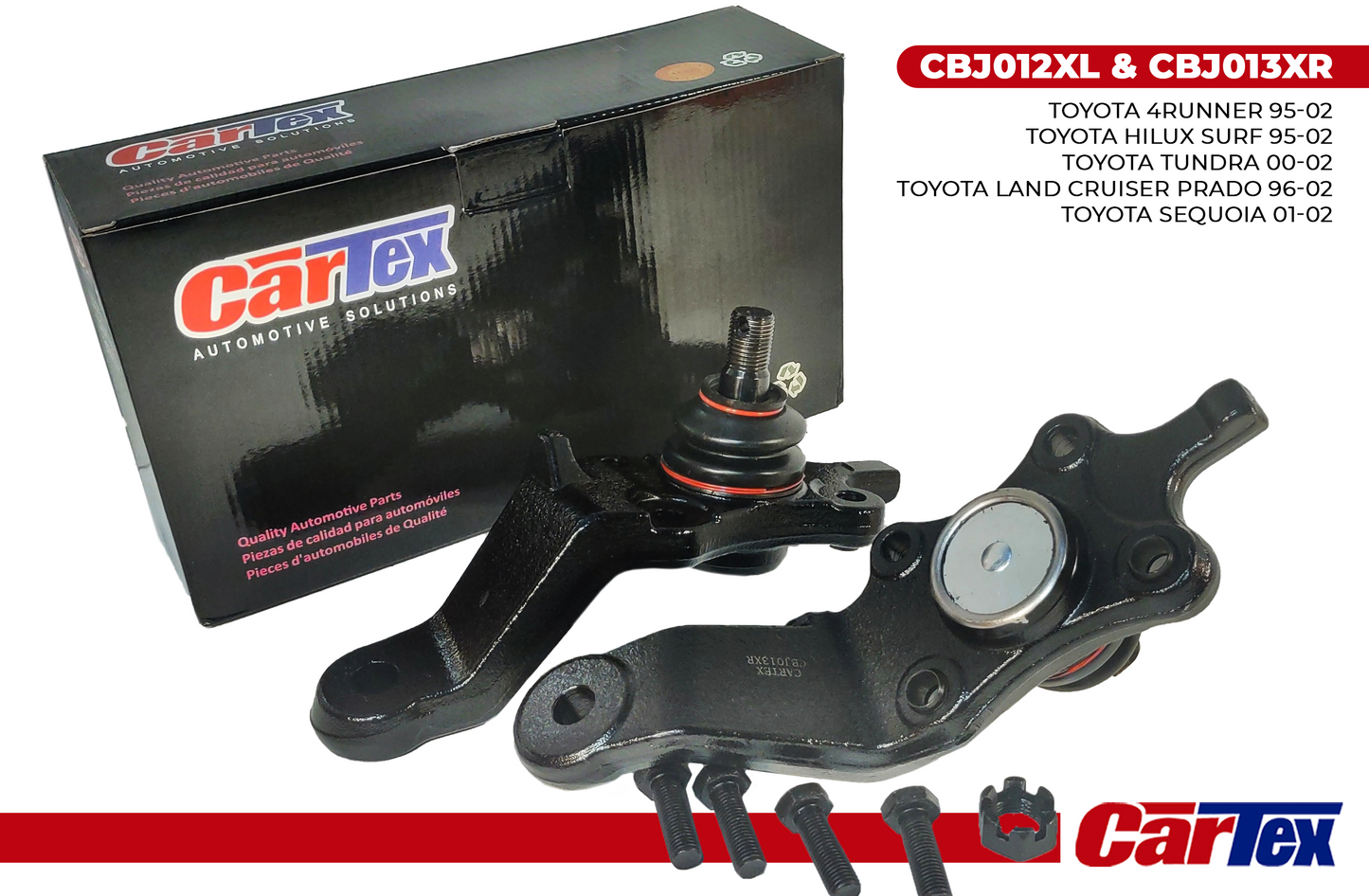 (2) Premiun Ball Joints CARTEX For: Toyota 4runner 96-02, Toyota Sequoia 01-02, Toyota Tundra 00-02, Hilux Surf 95-02, Land Crusier Prado95-02