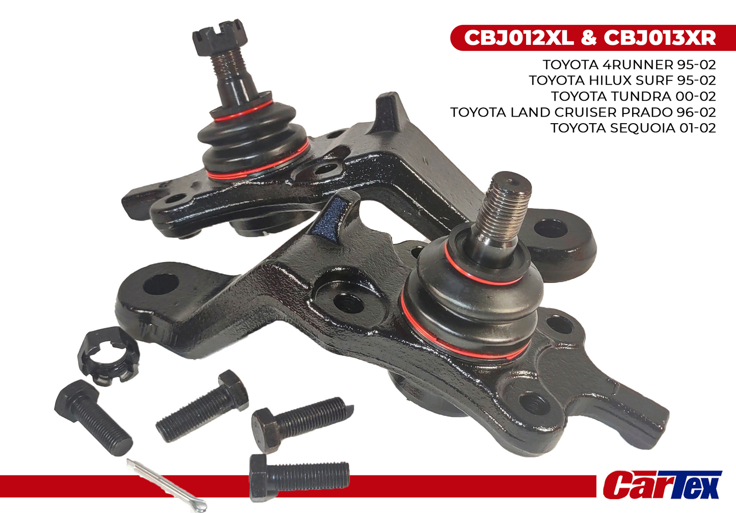 (2) Premiun Ball Joints CARTEX For: Toyota 4runner 96-02, Toyota Sequoia 01-02, Toyota Tundra 00-02, Hilux Surf 95-02, Land Crusier Prado95-02