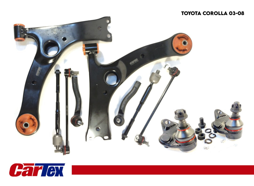 Premiun Full Kit Suspension CARTEX For: Toyota Corolla 03-08 Control Arm, Ball Joints, Link,  Tie Rod