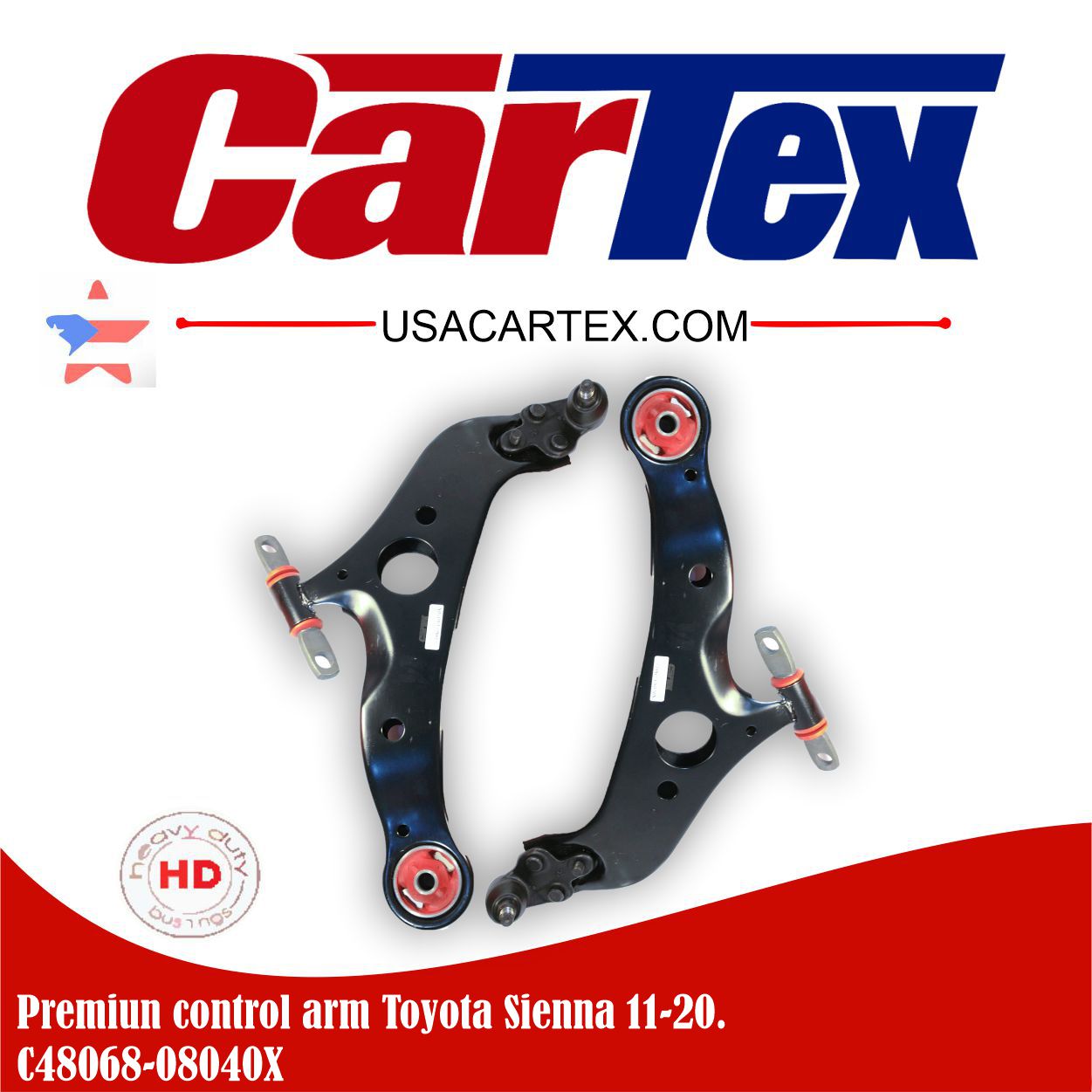 (2) Premiun Control Arm CARTEX For: Toyota Sienna 04-10 Whit Ball Joints Grasable